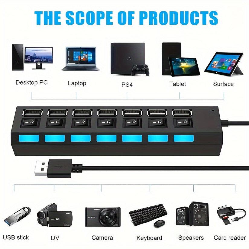 2pcs/1pc High-Speed 4/7 Port USB Splitter Hub, USB 2.0 Hub with Power Supply, Multi-Port Switch Hub Extension Dock, 11.81 Inch Cable - Buy online at  Vibe In Cart.