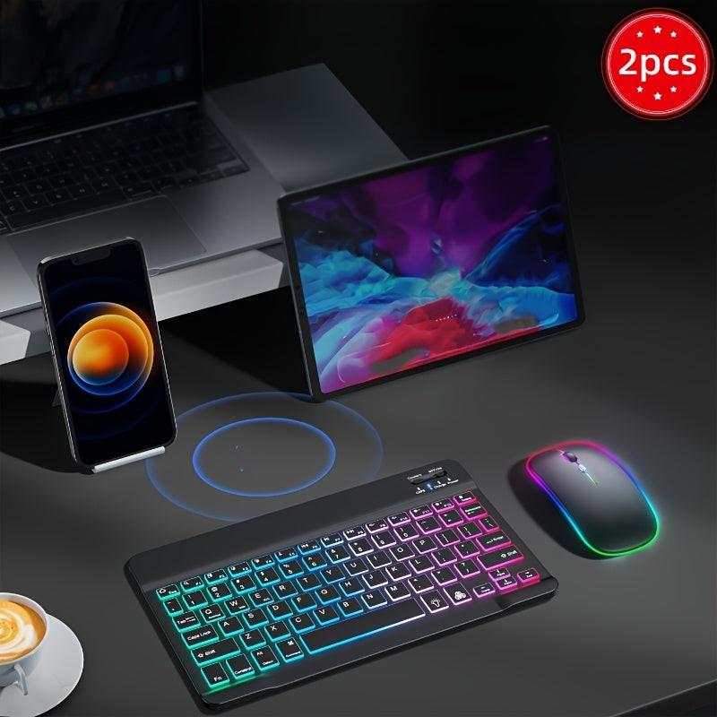 Set of 2 Ultra-Slim Wireless Backlit RGB Keyboard And Mouse, Featuring Dual Mode Connection with BT3.0 And 2.4G, Compatible with Multiple Systems, Ideal for Smartphones, Tablets, And Laptops, a Stylish Gift Option. - Buy online at  Vibe In Cart.