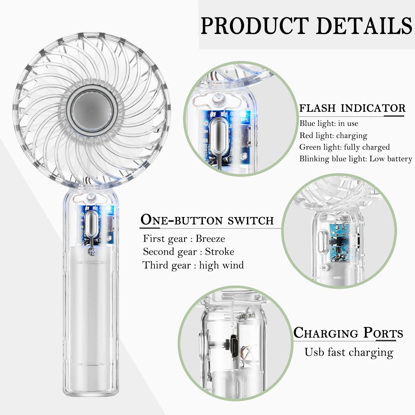 [USB Rechargeable] USB Rechargeable Mini Fan | 3-Speed Adjustable | Portable Handheld Fan | Indoor/Outdoor Travel | For Men & Women | Black | White - Buy online at  Vibe In Cart.