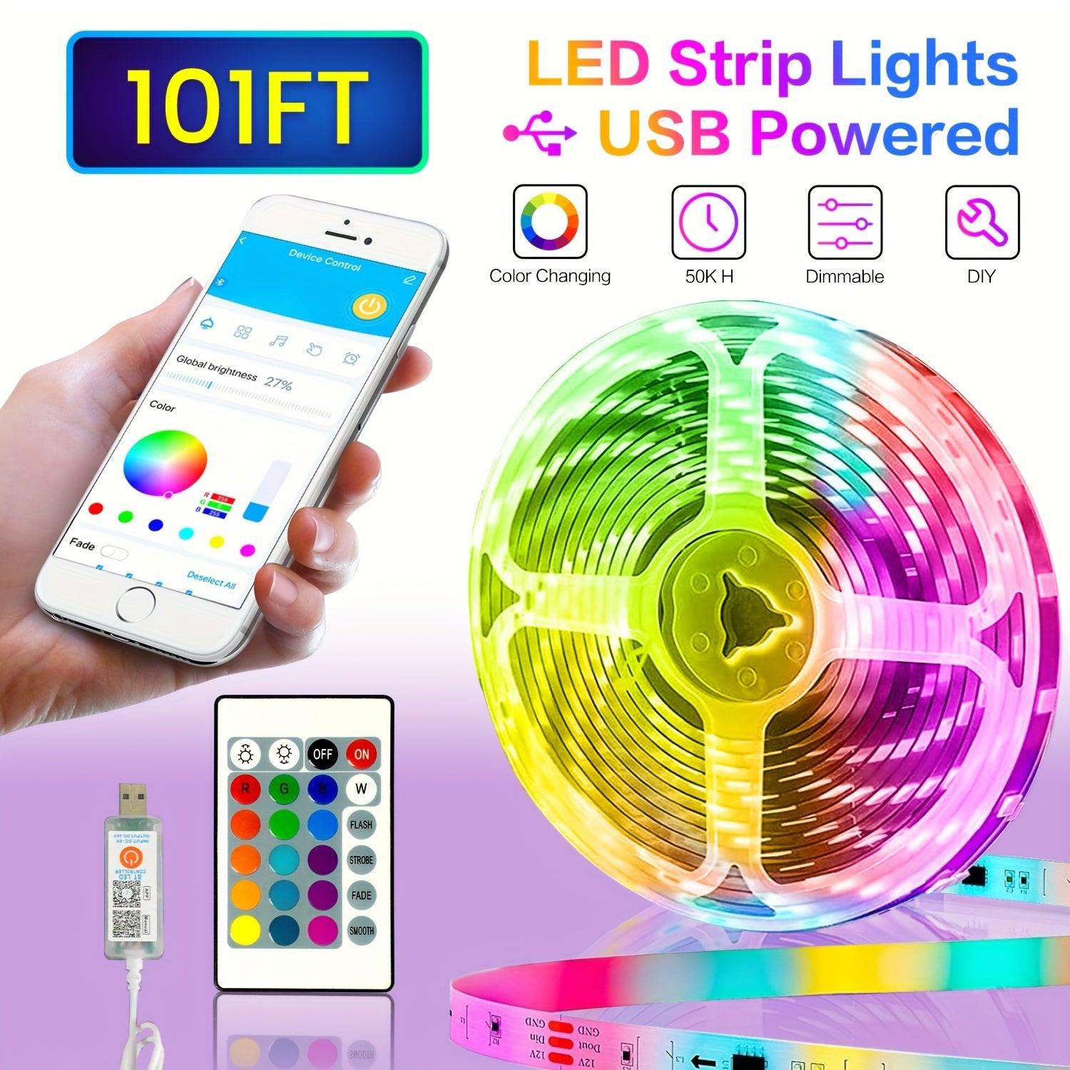 130/25/50/100ft 40/7.5/15/30m LED Strip Lights with App Control Remote, RGB LED 24V Dimmable Sync Color Changing Lights for Bedroom, Home Decor, Music Sync - Buy online at  Vibe In Cart.