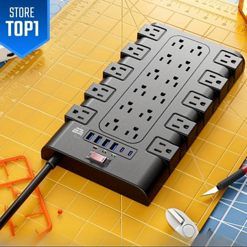 28-in-1 Surge Protector Power Strip with 22 Spacious AC Outlets(1875W/15A), 5/4 USB-A, 1/2 Type-C Ports, Control Switch, Overload Protection, Flat Plug Wall Mount, Space-Saving Extension Cord, Desk USB Charging Station for Ho - Buy online at  Vibe In Cart.