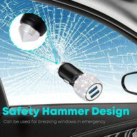 [Shiny Diamond Car Charger] Shiny Artificial Diamond Car Charger | Dual USB Ports, Lightweight Aluminum Alloy, Male to Male Connector, 12-24V Power Adapter, Car Interior Decor & Safety Hammer, Without Battery, Vehicle Accesso - Buy online at  Vibe In Cart.
