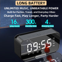 Portable Mini Wireless/FM Radio Speaker with Wireless Microphone, -Mode Mirror/Alarm Clock, Stereo Sound, & Loudspeaker Suitable for, Travel, Parties, Gifts - Buy online at  Vibe In Cart.