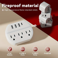 7-in-1 Power Strip with USB Port | 3 USB-A Ports, 1 USB-C Port, 3 AC Sockets, Easy to Carry, Suitable for Home, Office, Travel | White and Black - Buy online at  Vibe In Cart.