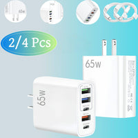 2/4pcs 20W USB C Fast Charger, Wall Charger Block, 5 Port Power Adapter with Data Cable, Compatible with Various Types Of Mobile Phones, White(The Five Ports Add Up to 65W) - Buy online at  Vibe In Cart.