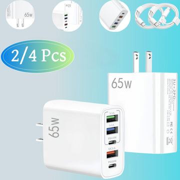 2/4pcs 20W USB C Fast Charger, Wall Charger Block, 5 Port Power Adapter with Data Cable, Compatible with Various Types Of Mobile Phones, White(The Five Ports Add Up to 65W) - Buy online at  Vibe In Cart.