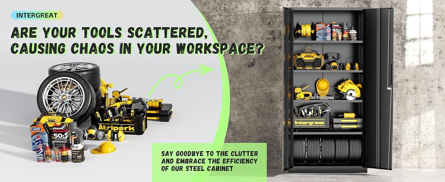 71" H Garage Storage Cabinet with Wheels,Metal Cabinets with 4 Adjustable Shelves and 2 Locking Doors for Garage,Home,Office - Buy online at  Vibe In Cart.