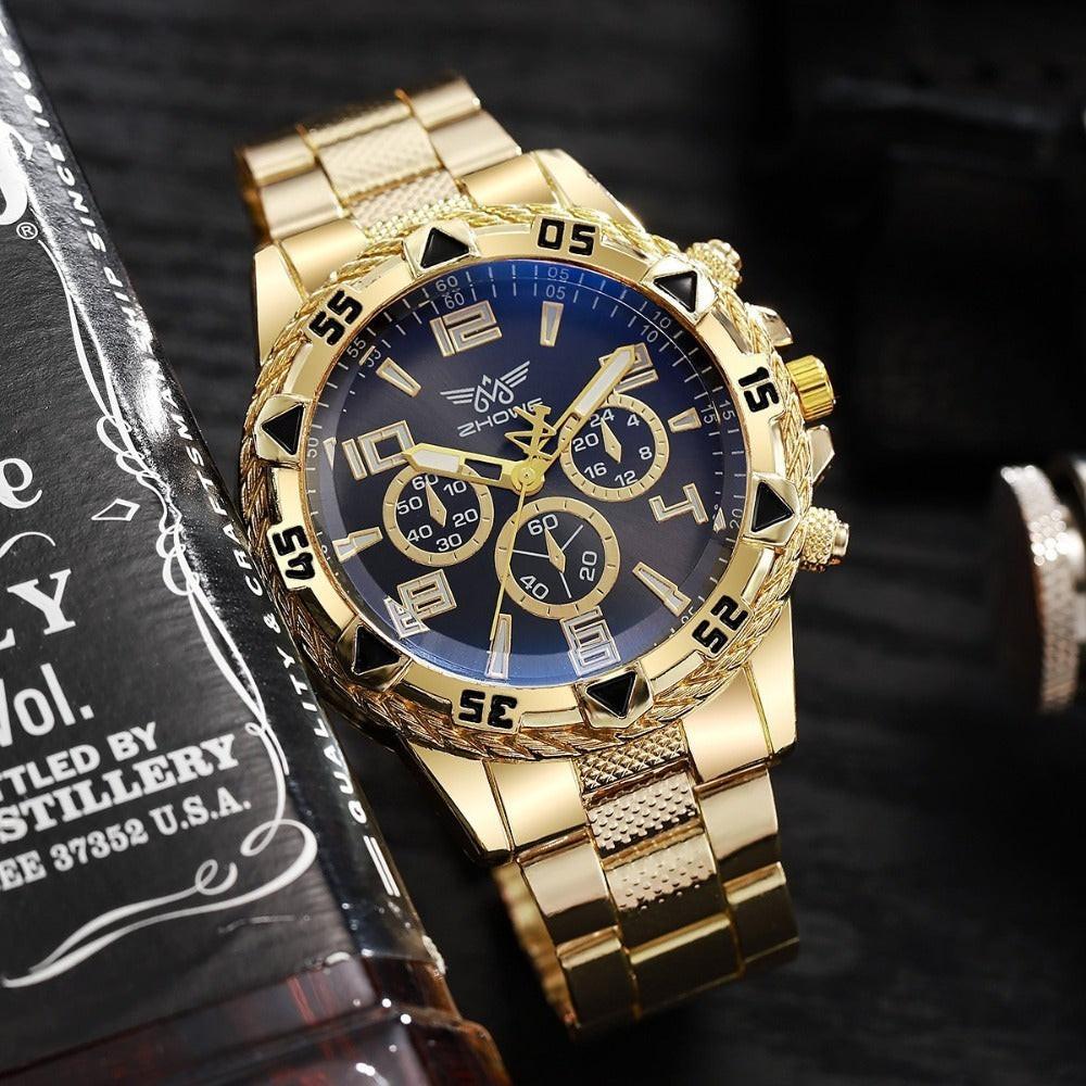 Men'S Luxury Sport Watch with Chronograph, Golden-Plated Case & Bracelet - Automatic Mechanical Movement, Bold Dial, Date Display - for Business, Gym, Everyday - No Battery Needed - Ideal Gift for Him, Gym Timepiece, Sophisti - Buy online at  Vibe In Cart.