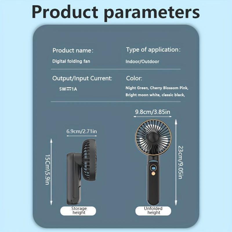 NEW USB charging foldable handheld small fan, can hang neck and desktop, can be handheld, detachable and clean, digital display, five speed adjustment, with power bank function, 4000mAh outdoor small fan - Buy online at  Vibe In Cart.