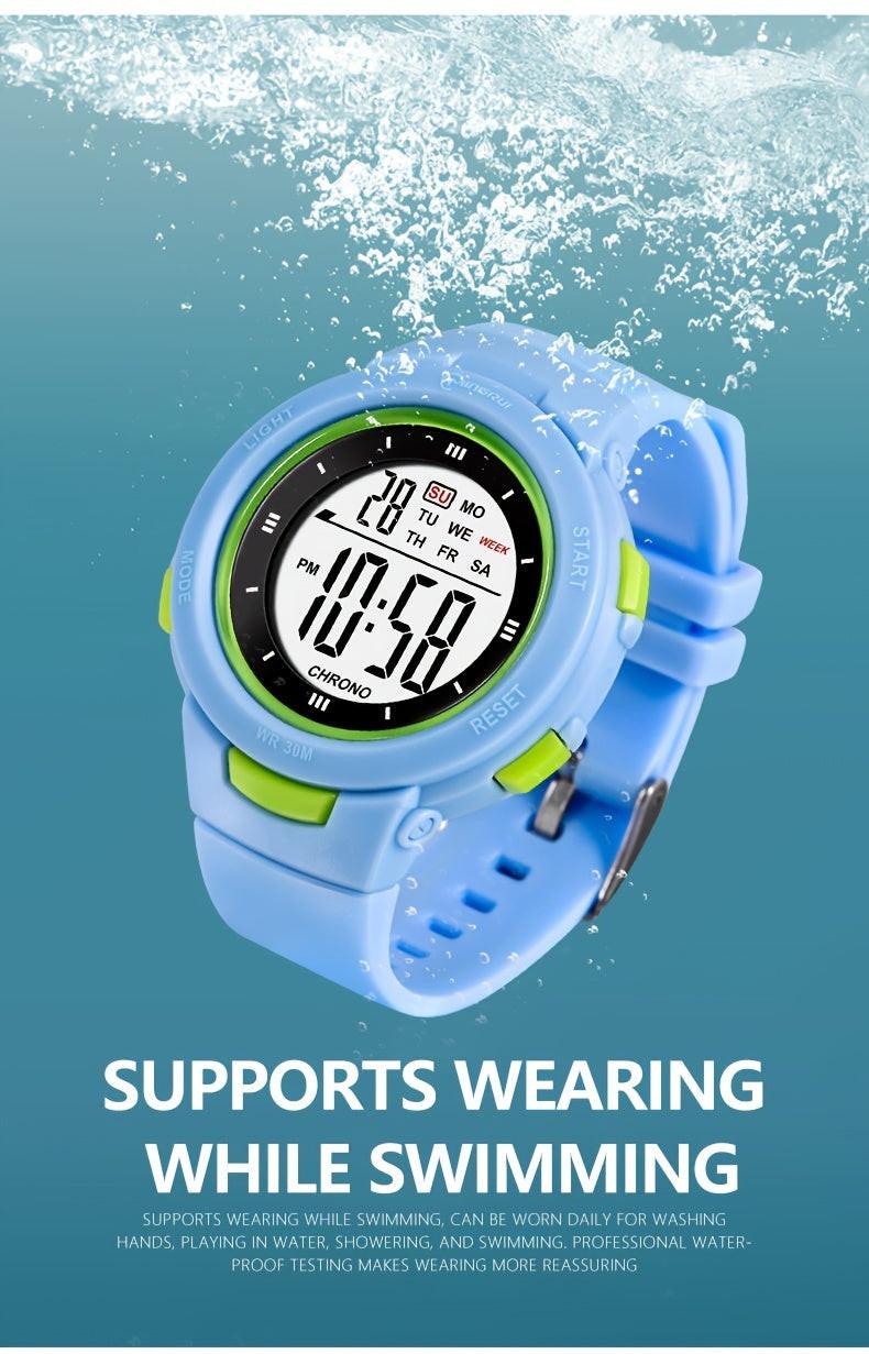 Kids Fashionable Sports Watch | 30m Water Resistance, Glow-in-the-Dark, Digital Display, Rubber Strap, Plastic Case, Button Battery, White Dial - Ideal for Boys and Girls, Perfect for School Supplies - Buy online at  Vibe In Cart.