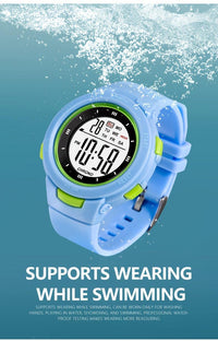 Kids Fashionable Sports Watch | 30m Water Resistance, Glow-in-the-Dark, Digital Display, Rubber Strap, Plastic Case, Button Battery, White Dial - Ideal for Boys and Girls, Perfect for School Supplies - Buy online at  Vibe In Cart.