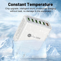 6-Port USB 30W QC3.0 Fast Charging Adapter for Mobile Phones, US Plug Quick Charge Adapter, Portable Travel Wall Charger - Buy online at  Vibe In Cart.