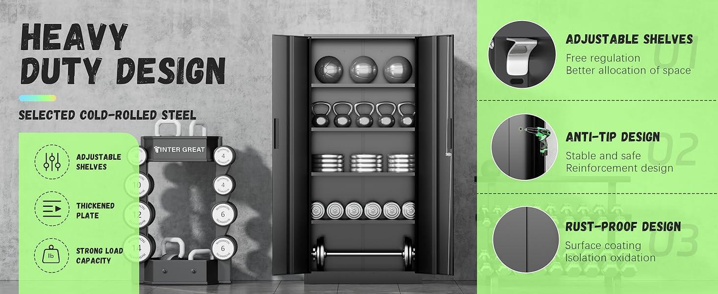 71" H Garage Storage Cabinet with Wheels,Metal Cabinets with 4 Adjustable Shelves and 2 Locking Doors for Garage,Home,Office - Buy online at  Vibe In Cart.