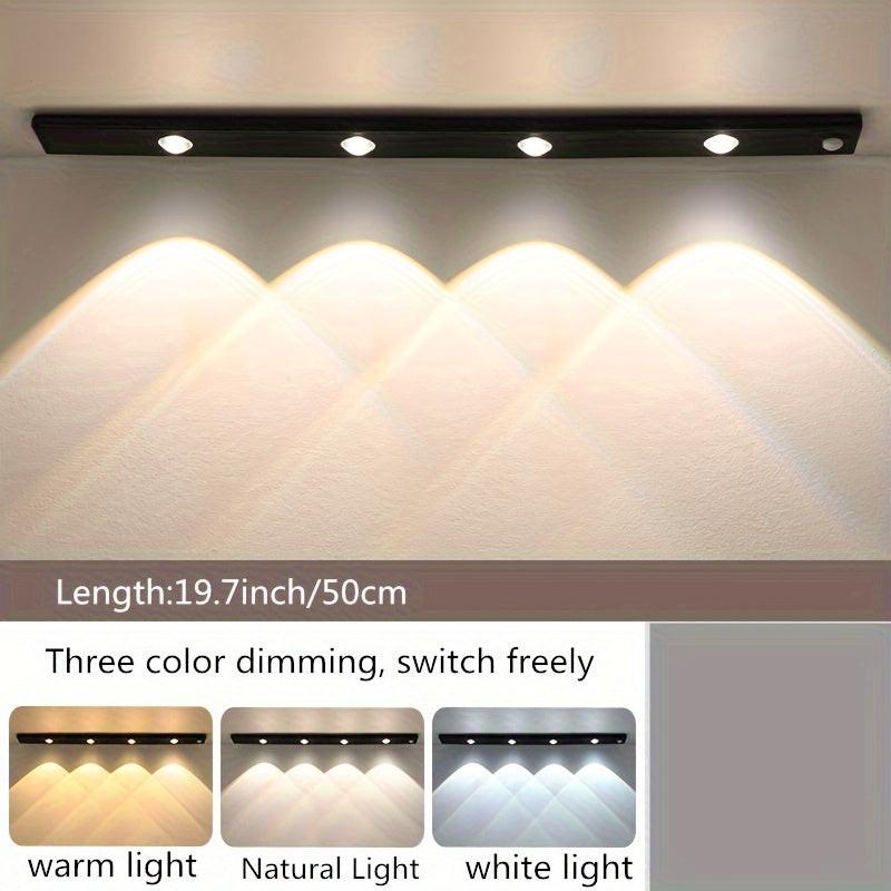 3 Color Dimmable Easy to Install USB Rechargeable Motion Sensor LED Strip Light - Wireless Plastic Lamp with Sunset Pattern for Kitchen, Wardrobe, Cabinet, Bedroom - Ceiling Mount, Lithium Battery Powered - Buy online at  Vibe In Cart.