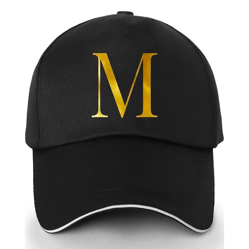 Unisex Polyester Baseball Cap | Adjustable Fit | Lightweight, Breathable & Quick-Dry | Golden Letter Print Embroidery 'M' or 'A' | Ideal for Outdoor Sports and Travel | Stylish Hip-Hop Dad Hat, Casual Wear Hat | Hiphop Style - Buy online at  Vibe In Cart.