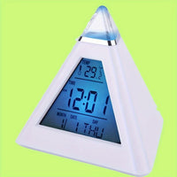 Battery-Operated LED Digital Alarm Clock Featuring a Quiet Pyramid Design, Night Light, Music, Snooze Function, And 7 Color-Changing Options, Perfect for Decorating Your Bedroom Or Office Desk. - Buy online at  Vibe In Cart.