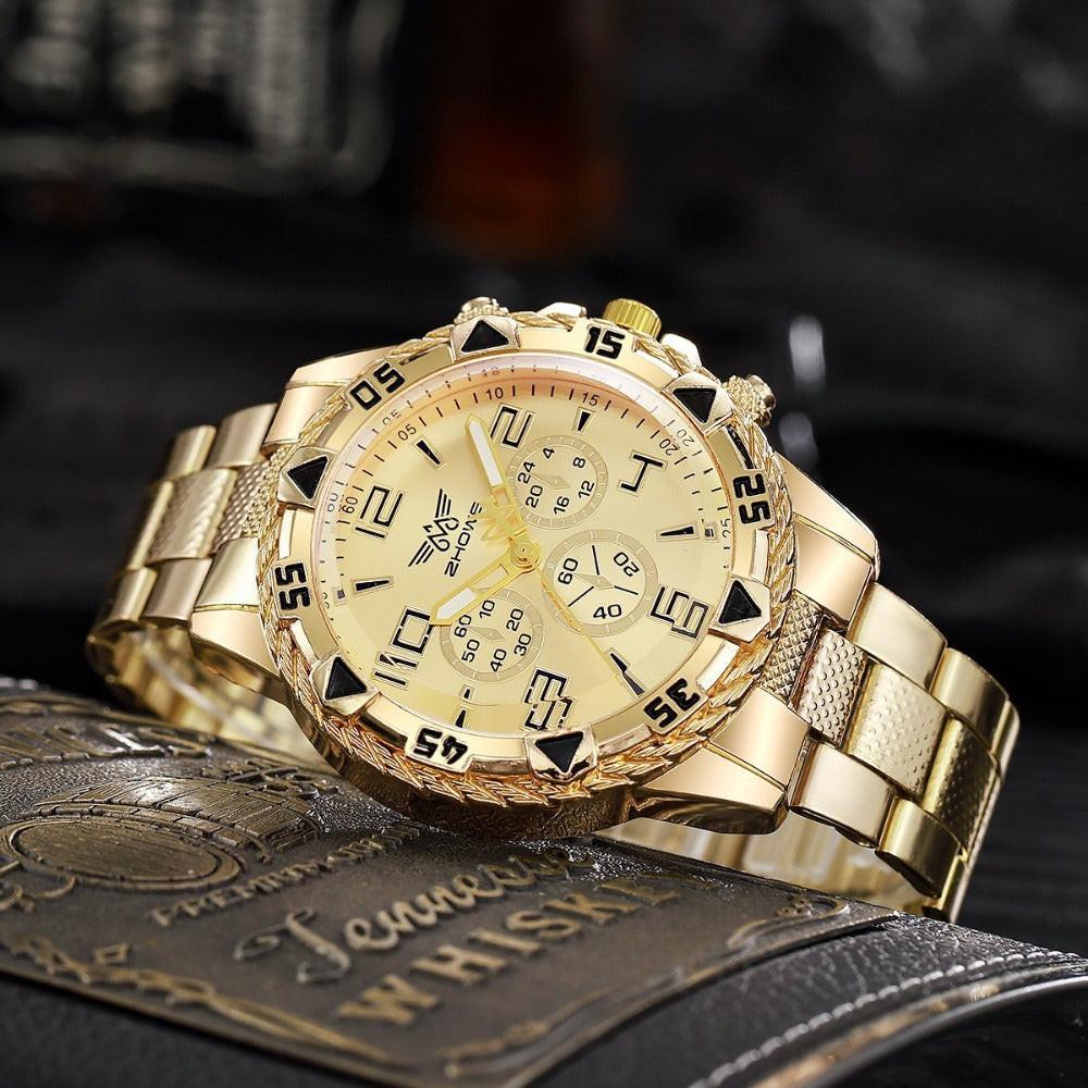 Men'S Luxury Sport Watch with Chronograph, Golden-Plated Case & Bracelet - Automatic Mechanical Movement, Bold Dial, Date Display - for Business, Gym, Everyday - No Battery Needed - Ideal Gift for Him, Gym Timepiece, Sophisti - Buy online at  Vibe In Cart.