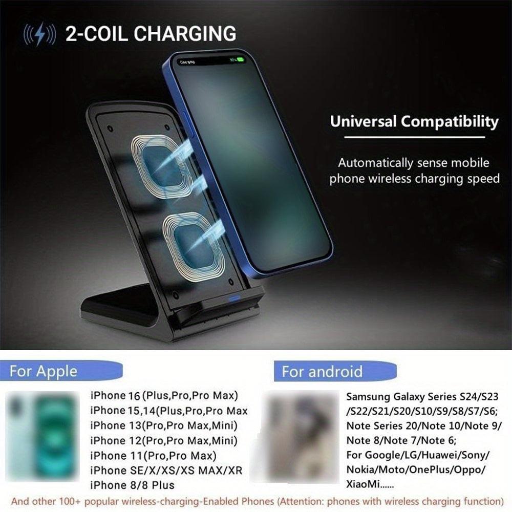 Wireless Charger Stand, 15W Fast Charging Dock Phone Charger, Adaptive LED Wireless Charging Station, for Iphone 16 15 14 13 12 11 9 8 XR, Samsung S25 24 23 22 S21 S10 S9, LG V40 G8, Pixel 8 7 6, Etc. - Buy online at  Vibe In Cart.