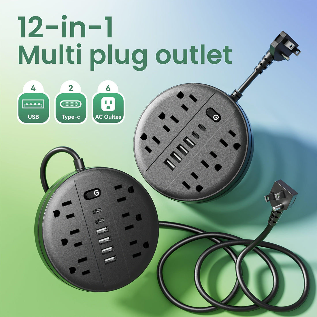 1pc 12-in-1 Multi-functional Power Socket With Surge Protector, 6 AC Outlets, 4 USB Outlets And 2 Type-c Ports. Wall-mountable Power Extension. Portable And Compact Design. Suitable For Home, Office And School. In White And B - Buy online at  Vibe In Cart.