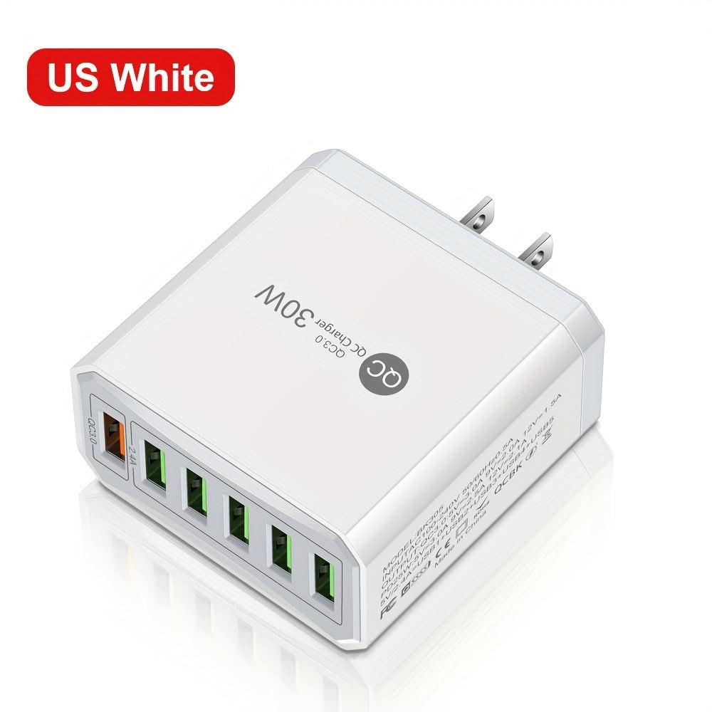 6-Port USB 30W QC3.0 Fast Charging Adapter for Mobile Phones, US Plug Quick Charge Adapter, Portable Travel Wall Charger - Buy online at  Vibe In Cart.