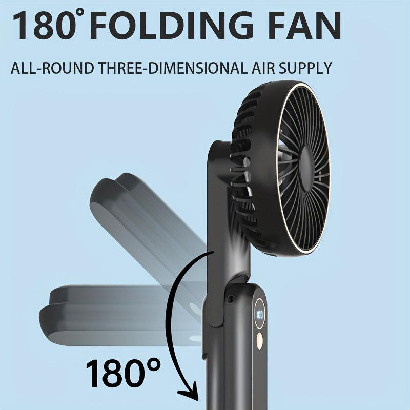 NEW USB charging foldable handheld small fan, can hang neck and desktop, can be handheld, detachable and clean, digital display, five speed adjustment, with power bank function, 4000mAh outdoor small fan - Buy online at  Vibe In Cart.