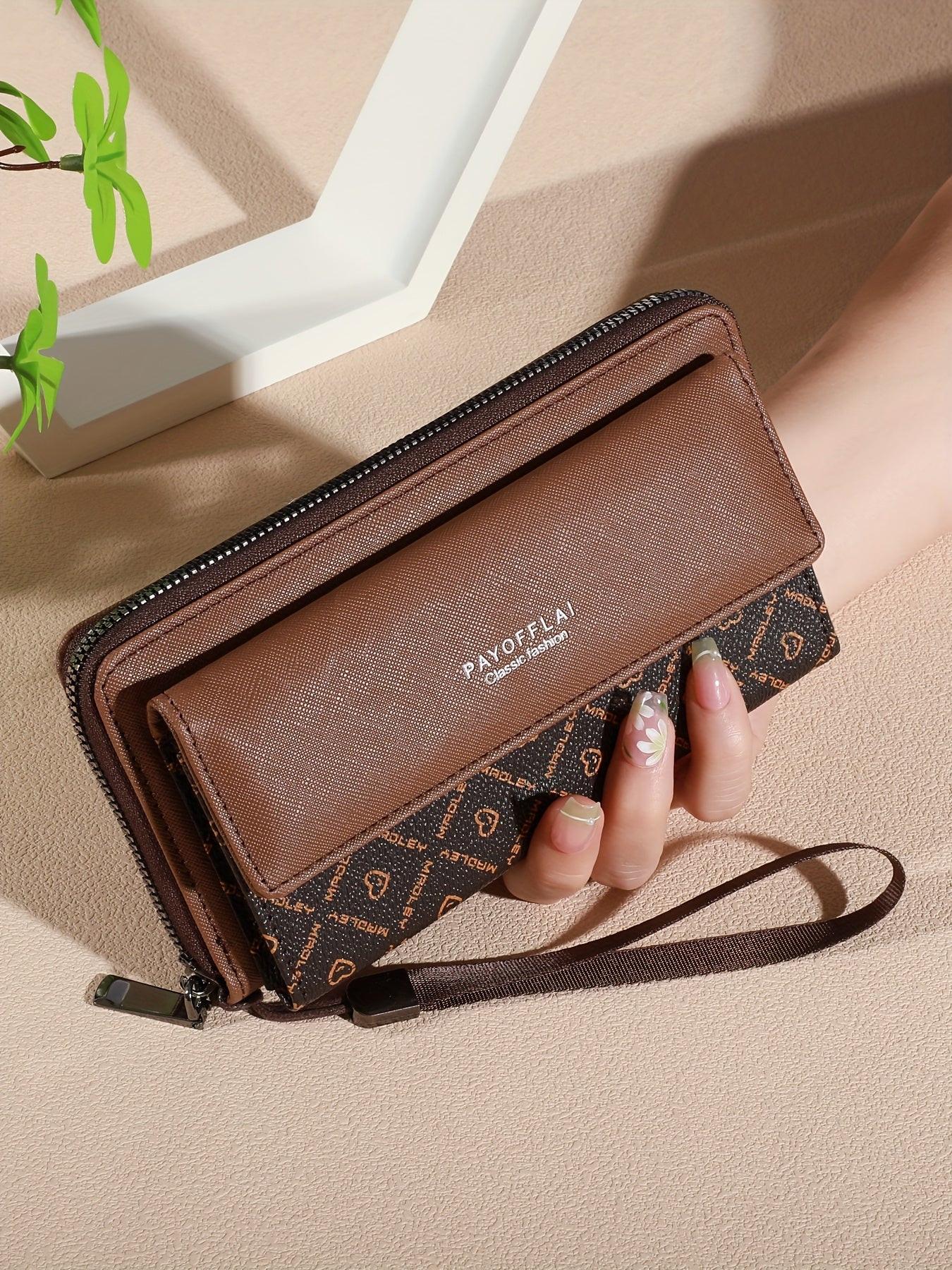 Classic PU Women'S Wallet, Long, Color-Block, Double-Layer Design, Zipper Closure, Zip Pocket, Photo Separation Layer, Nylon Lining, Continental Form Factor, with Positioning Printing for Women - Buy online at  Vibe In Cart.