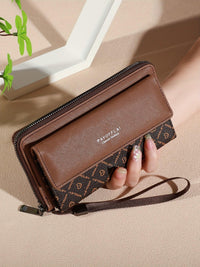 Classic PU Women'S Wallet, Long, Color-Block, Double-Layer Design, Zipper Closure, Zip Pocket, Photo Separation Layer, Nylon Lining, Continental Form Factor, with Positioning Printing for Women - Buy online at  Vibe In Cart.
