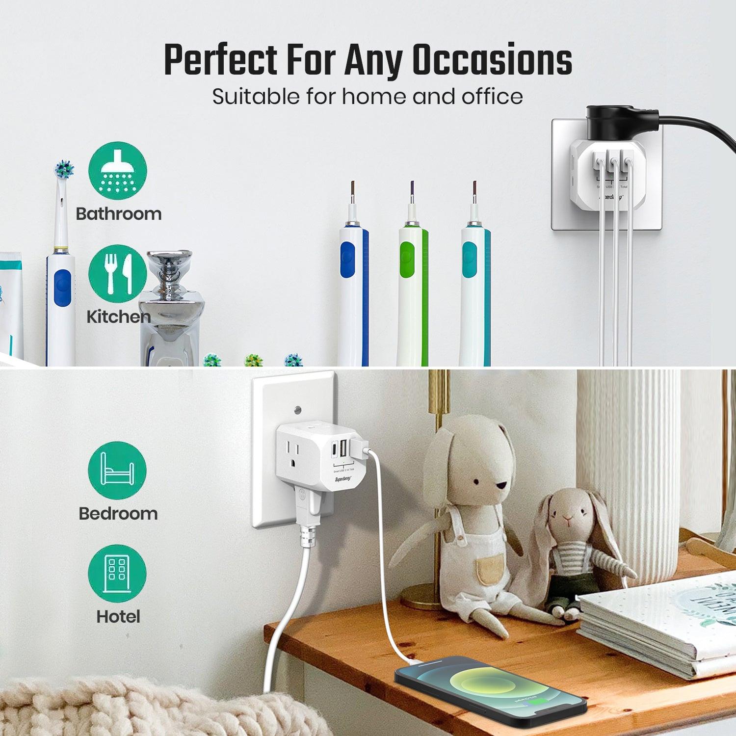 7 In 1 Multi Plug Outlet Extender With 3 USB Ports (1 USB-C) & 4 AC Outlets, 15A/1875W For Home, Office, Dorm & Travel - Ideal For Charging Multiple Devices - Buy online at  Vibe In Cart.