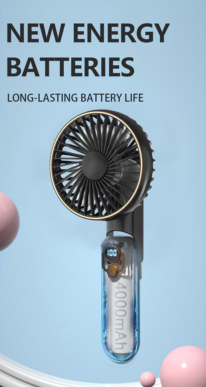 NEW USB charging foldable handheld small fan, can hang neck and desktop, can be handheld, detachable and clean, digital display, five speed adjustment, with power bank function, 4000mAh outdoor small fan - Buy online at  Vibe In Cart.