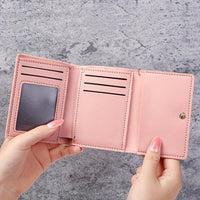 Girls' Trifold Faux Leather Wallet with Cartoon Cat Print