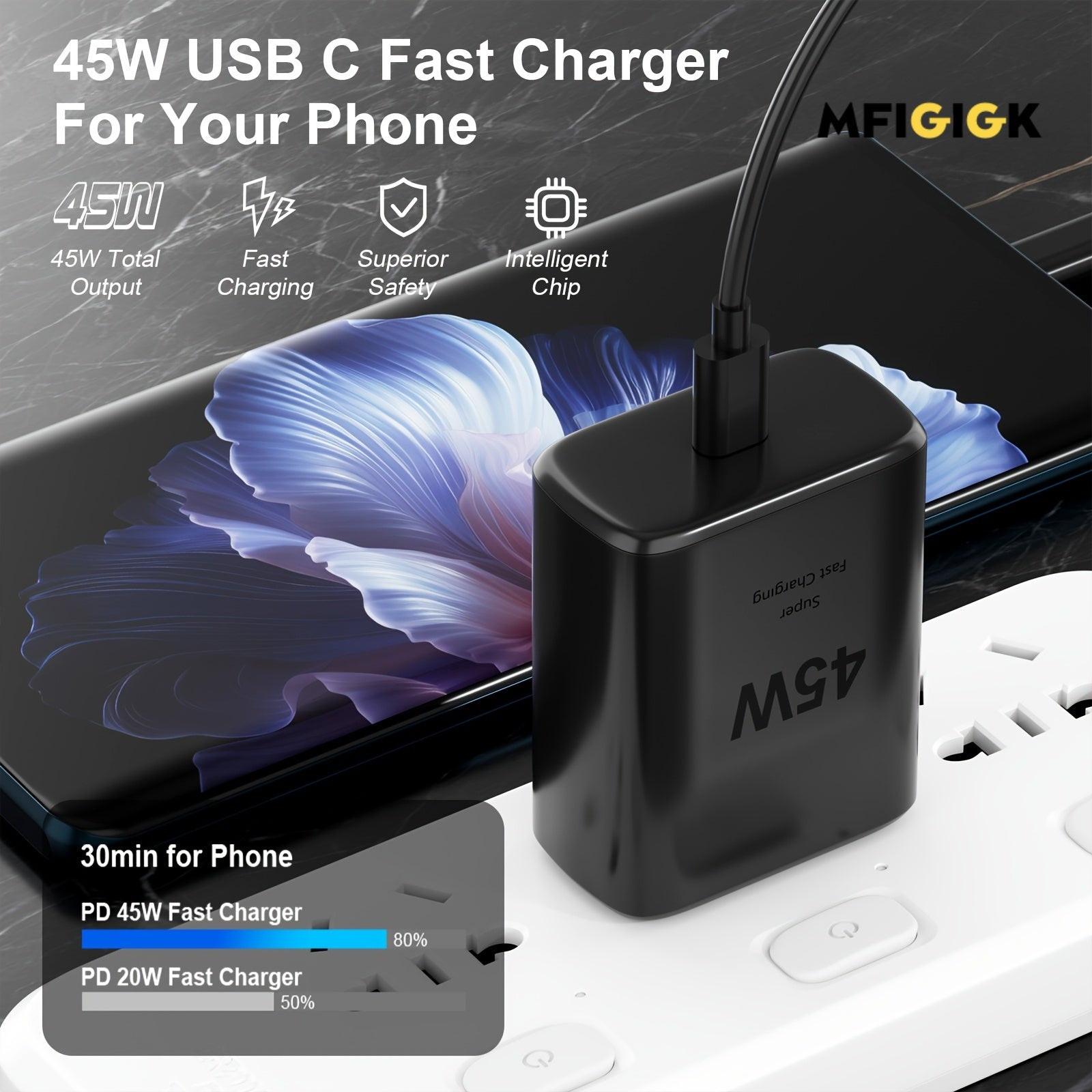 MFIGlGK [Fast Charger] 2 Pack 45W Super Fast Charger Type C | 45 Watt USB-C Wall Charging Block for Samsung S23/ Ultra/ S22/ S21/ S20/ Note10/ 20, iPhone 16/ 15 Pro, Pro Max, Plus with 2x MFIGlGK - Buy online at  Vibe In Cart.