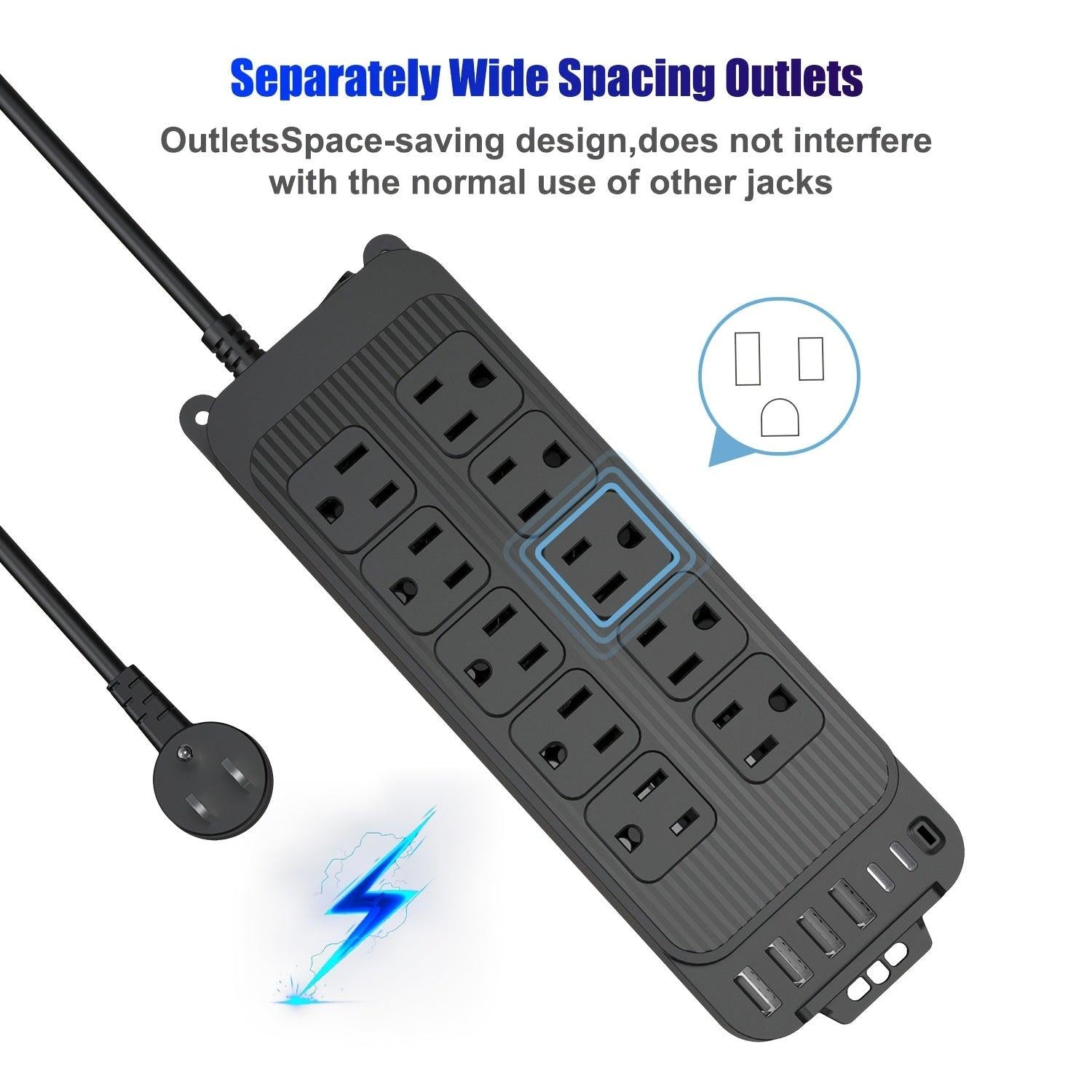 Power Strip Surge Protector - 10 Widely Spaced Outlets 6 USB Charging Ports, 4Ft Extension Cord, Flat Plug, Overload Surge Protection, Wall Mount For Home Office - Buy online at  Vibe In Cart.