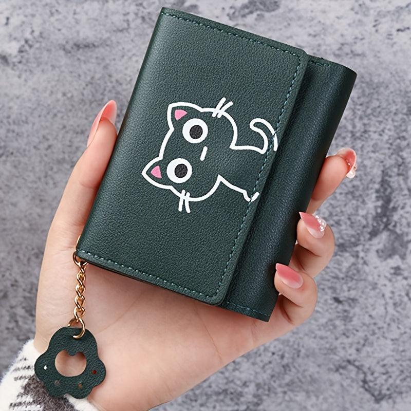 Cartoon Cat Print Girl Cute Coin Wallet PU Triple Fold Lady Card Bag Wallet Portable Document Storage Bag Student Coin Wallet Travel Wallet - Buy online at  Vibe In Cart.