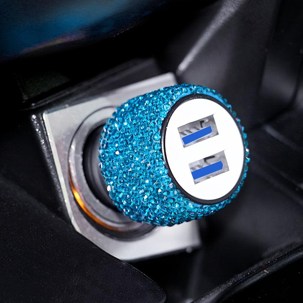 [Shiny Diamond Car Charger] Shiny Artificial Diamond Car Charger | Dual USB Ports, Lightweight Aluminum Alloy, Male to Male Connector, 12-24V Power Adapter, Car Interior Decor & Safety Hammer, Without Battery, Vehicle Accesso - Buy online at  Vibe In Cart.