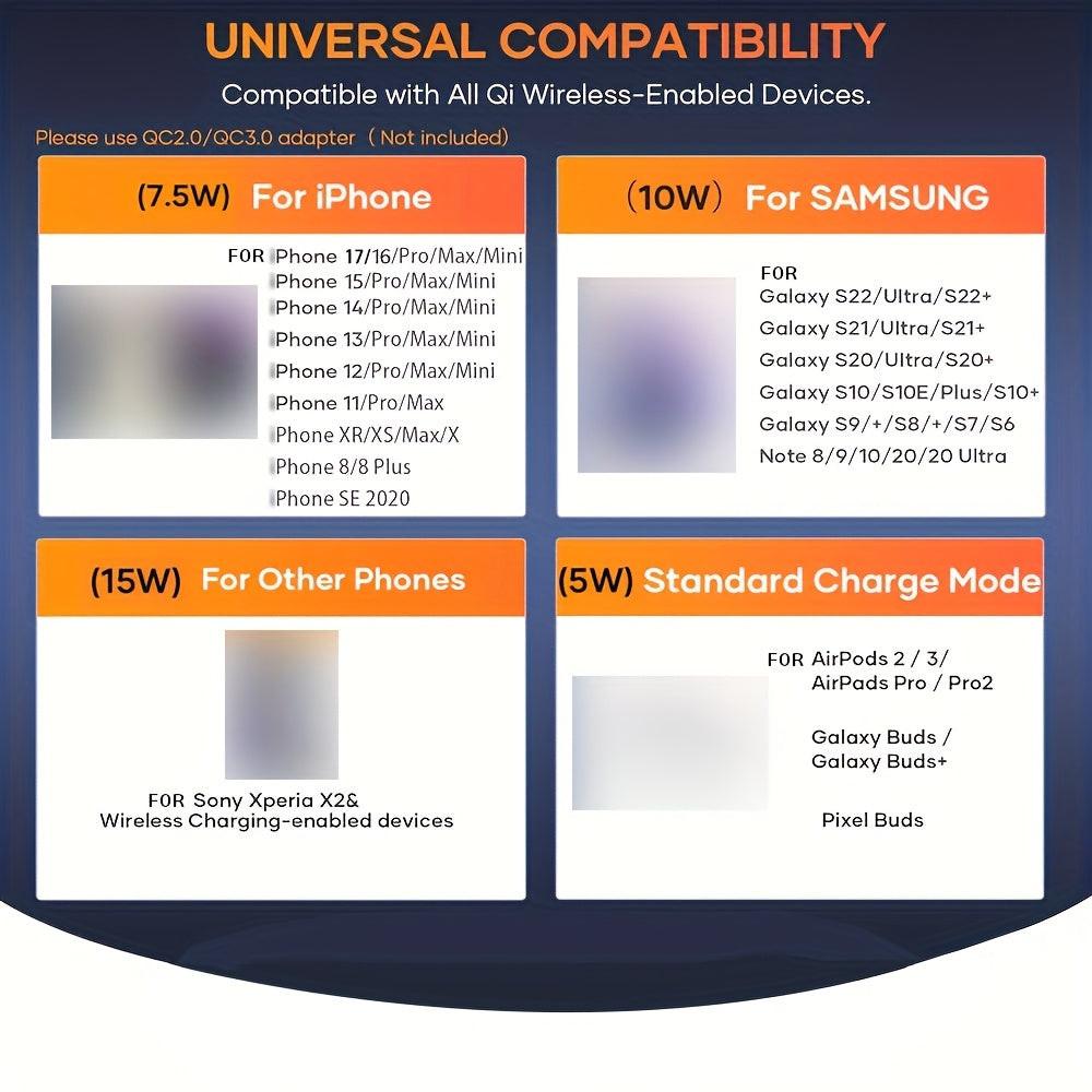 Round Wireless Charger Stand, 15W Fast Charging Dock Phone Charger, Adaptive LED Wireless Charging Station for iPhone17 16 15 14 13 12 11 9 8 XR, Samsung S25 S23 S22 S21 S10 S9, for Airpods 3/2/Pro - Buy online at  Vibe In Cart.