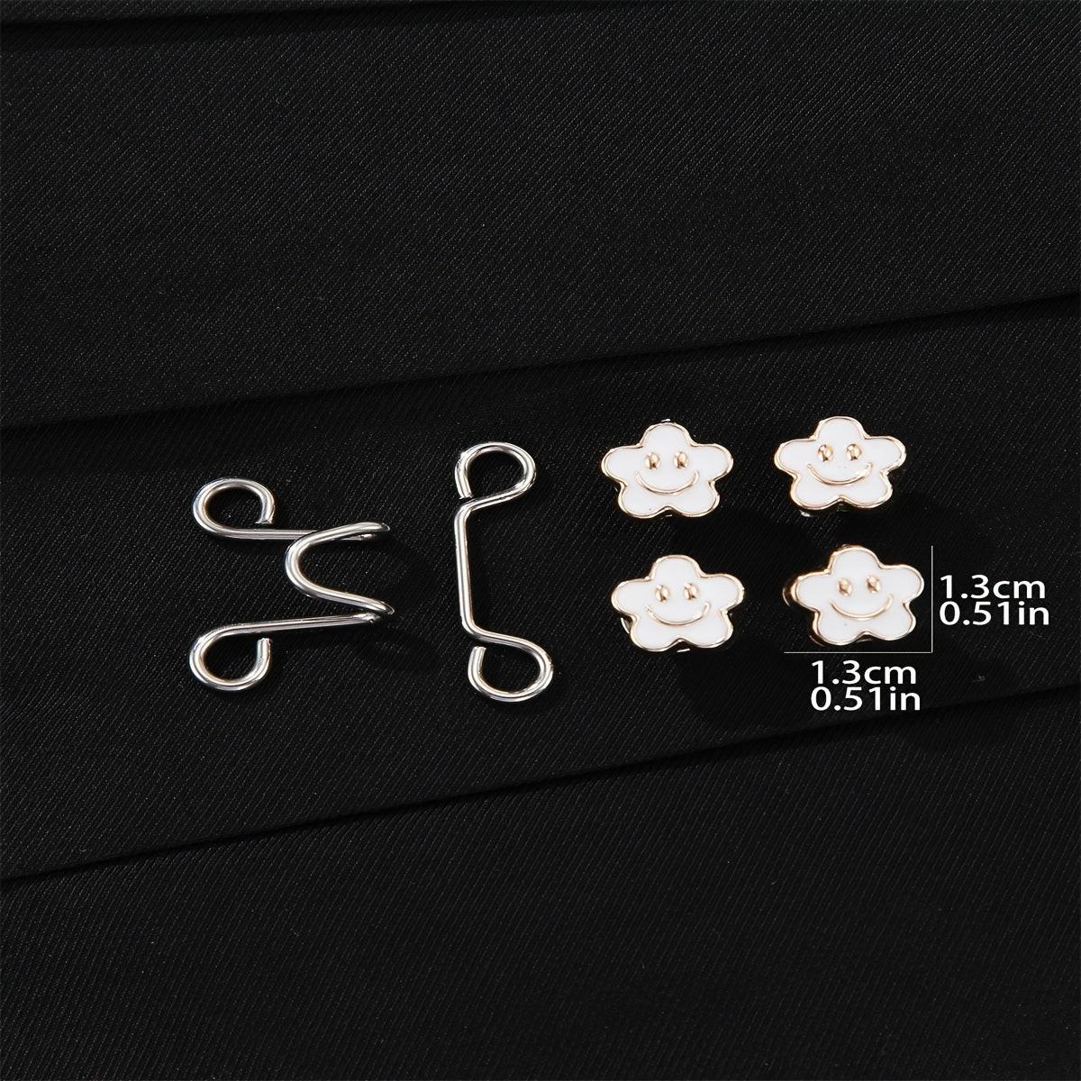 A Pair of Women'S White Floral Metal Fashion Decorative Waist Buttons, Adjustable And Removable, Perfect for Summer to Prevent Wardrobe Malfunctions, Suitable for Casual Wear And Gift Giving. - Buy online at  Vibe In Cart.