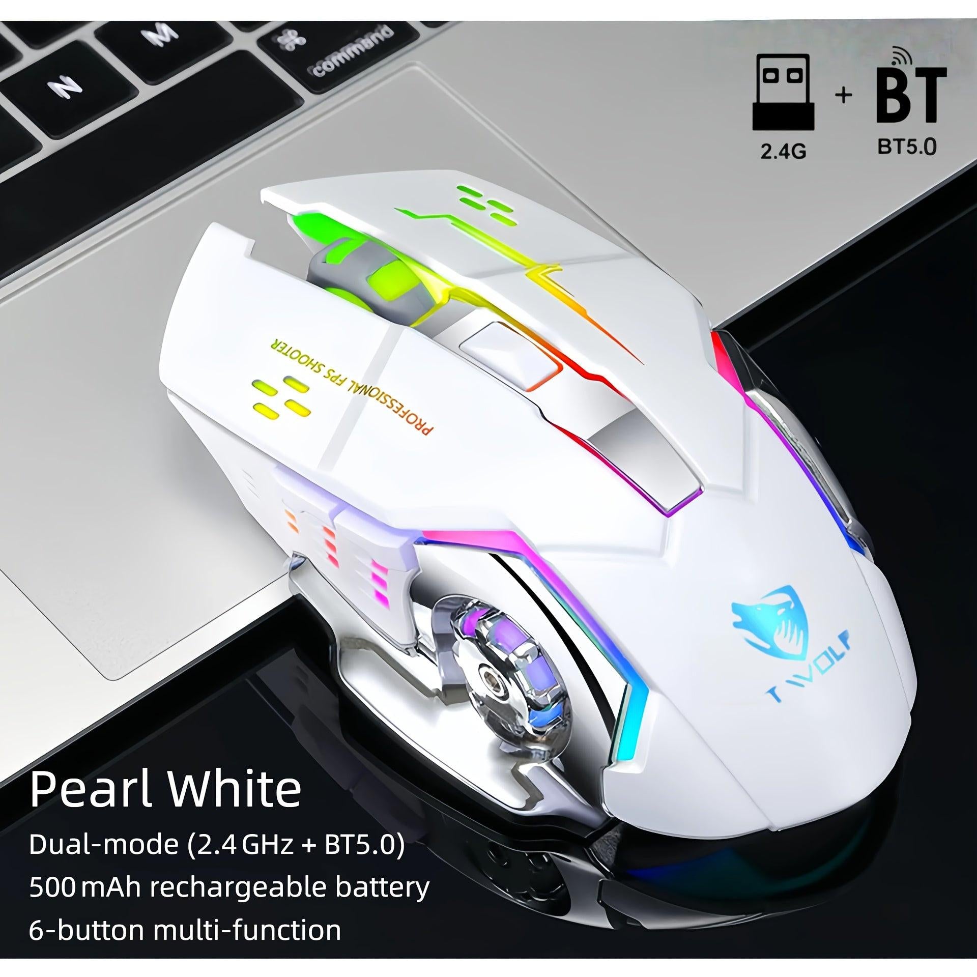 Rechargeable Dual-Mode Mouse- BT+ 2.4G Wireless Mouse, RGB Gaming Mouse, Silent Clicks, Long Battery Life, Ambidextrous Ergonomic Comfort- for Extended Work& Gaming- Computer& Gaming Accessories - Buy online at  Vibe In Cart.