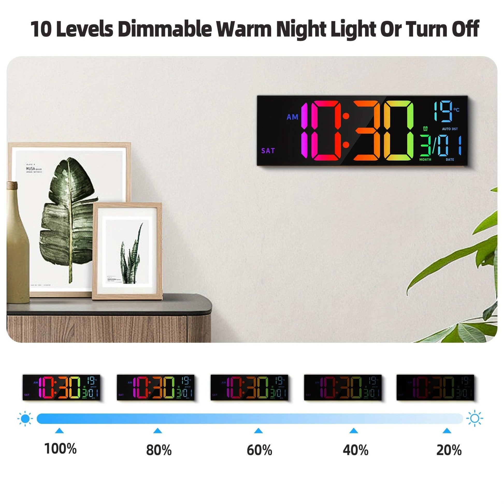 16.2'' Large Digital Wall Clock with Remote Control | Big LED, Dual Alarm, 8 RGB Colors, Auto Brightness, Date, Auto DST, Temperature, Night Light, Gym Clock for Living Room, Bedroom, Office Wall Decor - Maxstar - Buy online at  Vibe In Cart.