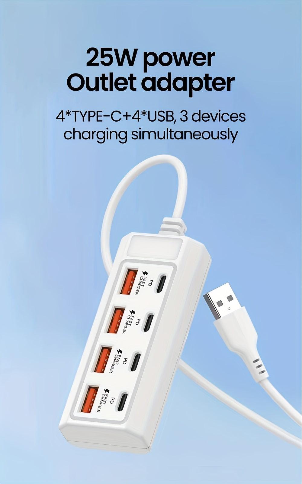 [25W 8-Port USB Charger] 25W 8-Port USB Wall Charger | Fast Charging Station with Smart Management - 4 USB-A + 4 PD Ports - Compatible for Smartphones, Tablets, Laptops, Power Banks & PD Devices - 2023 Upgraded Multi-Device C - Buy online at  Vibe In Cart.