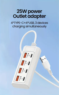 [25W 8-Port USB Charger] 25W 8-Port USB Wall Charger | Fast Charging Station with Smart Management - 4 USB-A + 4 PD Ports - Compatible for Smartphones, Tablets, Laptops, Power Banks & PD Devices - 2023 Upgraded Multi-Device C - Buy online at  Vibe In Cart.