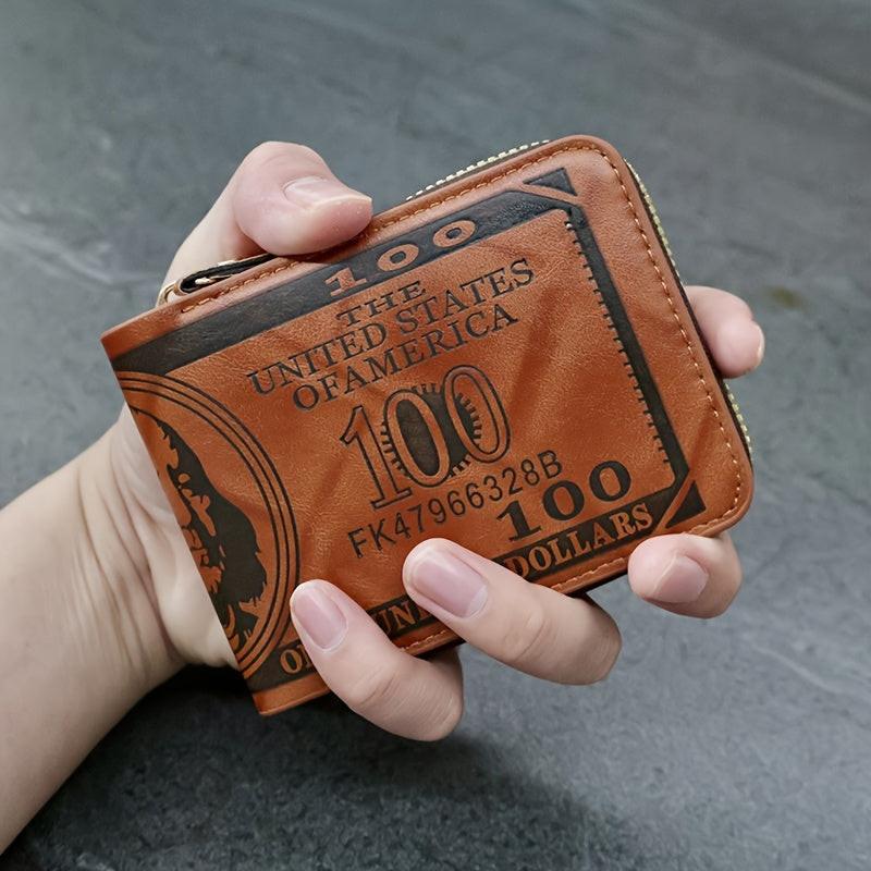 Men'S Faux Leather Zipper Wallet, Street Style, Black, Ultra Light, Retro Printed, USD Short Zipper Cross Border, with Grommets, Non-Braided Weaving, Hand Wash or Professional Dry Clean, for Friends, Husbands, Commuting, Busi - Buy online at  Vibe In Cart.