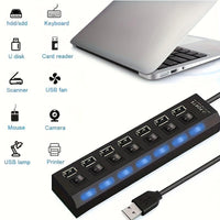 [Usb Adapter Hub] 1pc 7 Ports/ 4 Ports LED USB Adapter Hub Power On/ Off Switch For PC Laptop Computer - Buy online at  Vibe In Cart.