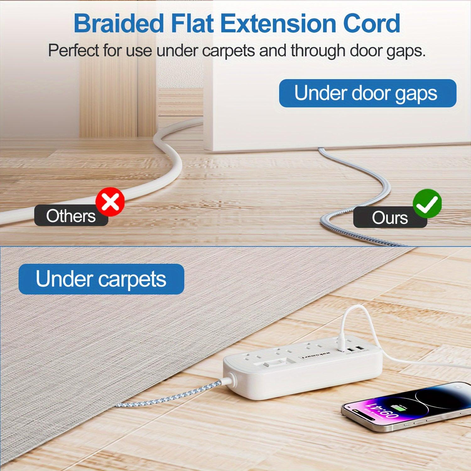 [Heavy-Duty | 8 AC Outlets] WAKSMART Heavy-Duty Power Strip | 8 AC Outlets, 3-Port USB Charging (1 USB-C Fast Charge), 5-Foot Braided Extension Cord, Wall Mount - Compact Charging Station for Office, Dorm, School - ETL - Buy online at  Vibe In Cart.