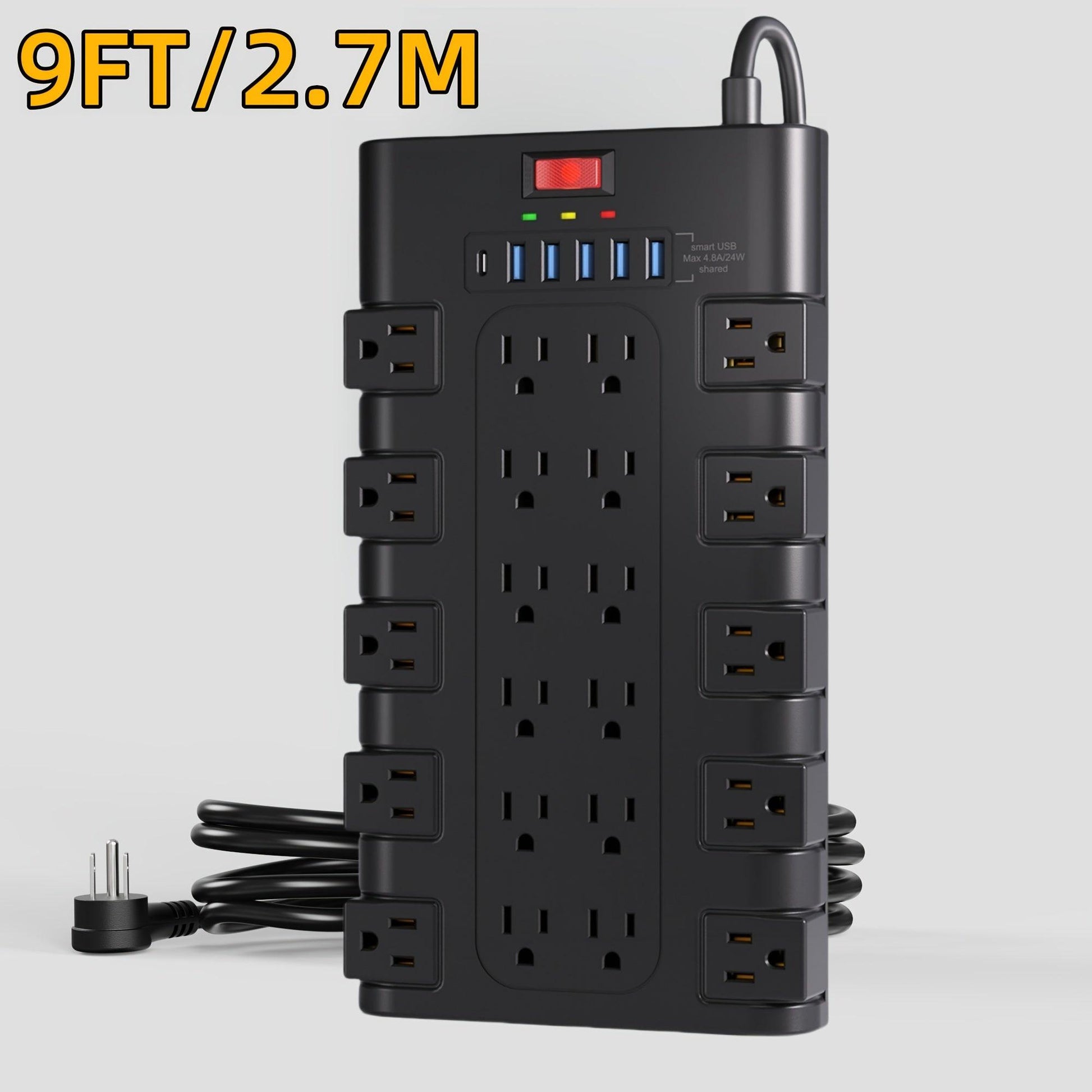 28-in-1 Surge Protector Power Strip with 22 Spacious AC Outlets(1875W/15A), 5/4 USB-A, 1/2 Type-C Ports, Control Switch, Overload Protection, Flat Plug Wall Mount, Space-Saving Extension Cord, Desk USB Charging Station for Ho - Buy online at  Vibe In Cart.