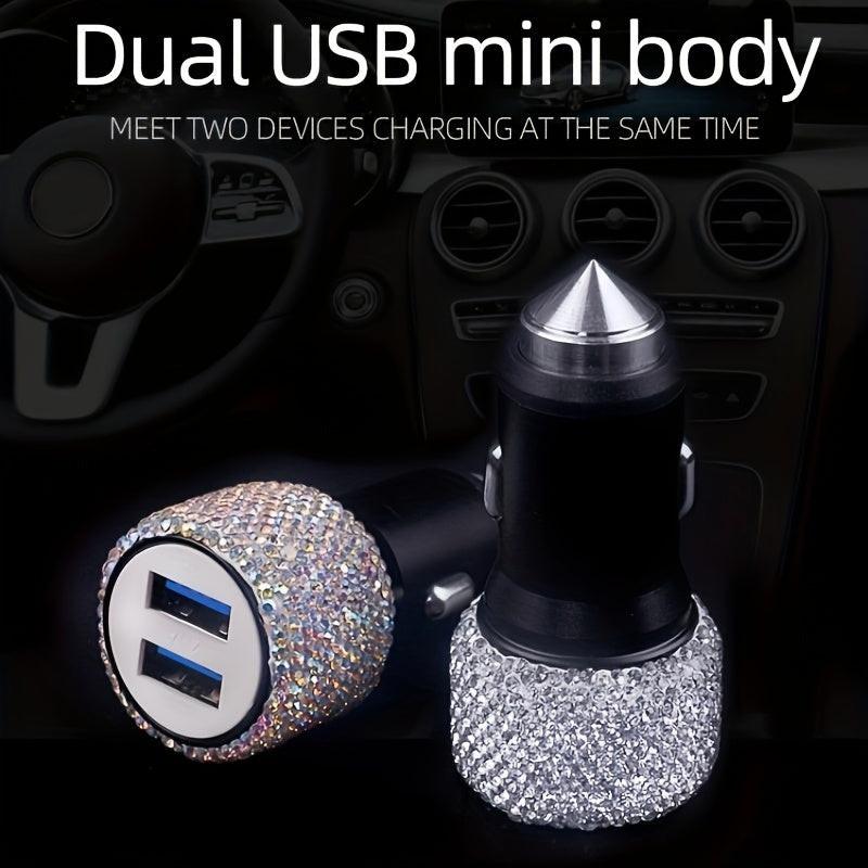 [Shiny Diamond Car Charger] Shiny Artificial Diamond Car Charger | Dual USB Ports, Lightweight Aluminum Alloy, Male to Male Connector, 12-24V Power Adapter, Car Interior Decor & Safety Hammer, Without Battery, Vehicle Accesso - Buy online at  Vibe In Cart.