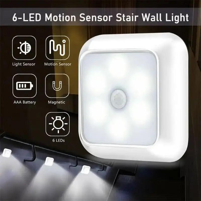 6-LED Motion Sensor Stair Wall Light, Wireless Night Light for Under Cabinet, IP44, for Corridor, Stairs, Closet, Kitchen - Indoor Use for Christmas, ≤36V, Includes Electronic Components (Batteries Not Included) - Buy online at  Vibe In Cart.