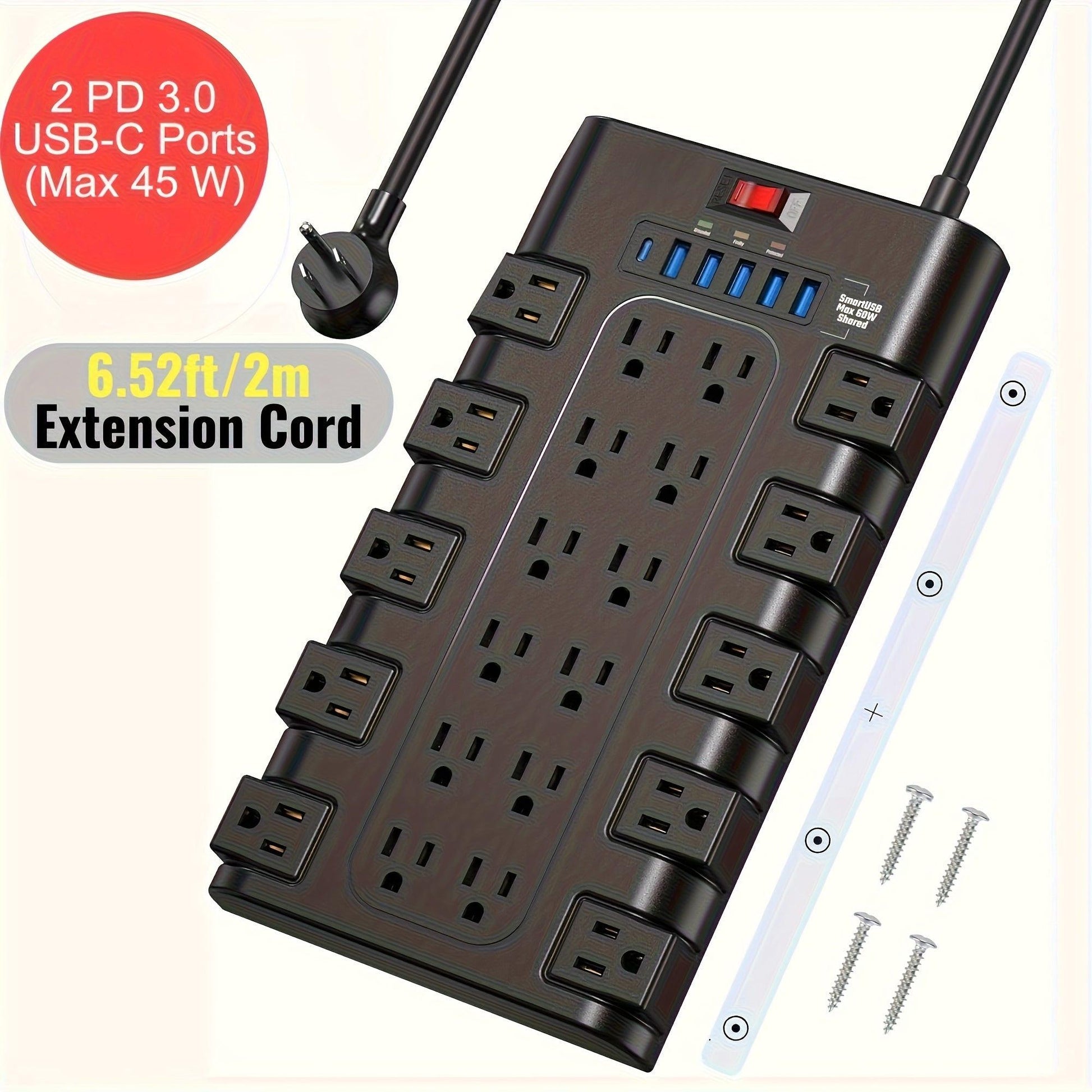 28-in-1 Surge Protector Power Strip with 22 Spacious AC Outlets(1875W/15A), 5/4 USB-A, 1/2 Type-C Ports, Control Switch, Overload Protection, Flat Plug Wall Mount, Space-Saving Extension Cord, Desk USB Charging Station for Ho - Buy online at  Vibe In Cart.