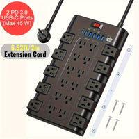 28-in-1 Surge Protector Power Strip with 22 Spacious AC Outlets(1875W/15A), 5/4 USB-A, 1/2 Type-C Ports, Control Switch, Overload Protection, Flat Plug Wall Mount, Space-Saving Extension Cord, Desk USB Charging Station for Ho - Buy online at  Vibe In Cart.