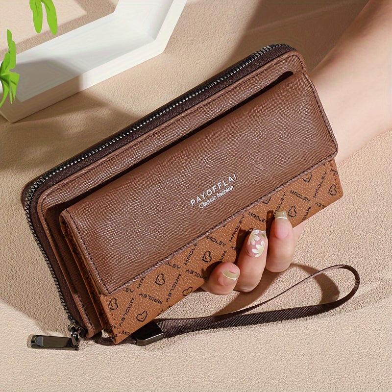 Classic PU Women'S Wallet, Long, Color-Block, Double-Layer Design, Zipper Closure, Zip Pocket, Photo Separation Layer, Nylon Lining, Continental Form Factor, with Positioning Printing for Women - Buy online at  Vibe In Cart.