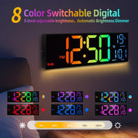 16.2'' Large Digital Wall Clock with Remote Control | Big LED, Dual Alarm, 8 RGB Colors, Auto Brightness, Date, Auto DST, Temperature, Night Light, Gym Clock for Living Room, Bedroom, Office Wall Decor - Maxstar - Buy online at  Vibe In Cart.